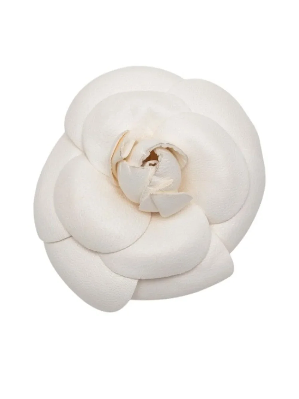 Chanel Camellia Brooch White Leather